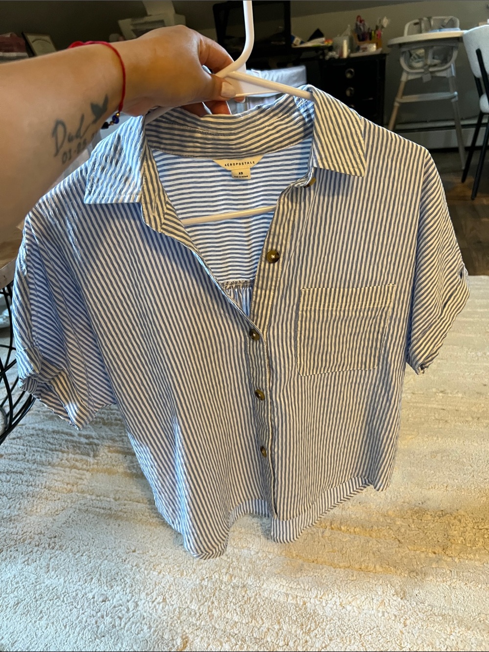 Aeropostale Blue & White Striped Crop Button-Up Top